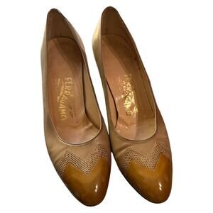 Salvatore Ferragamo Tan Leather Heeled Loafers Size 8B – Made in Italy